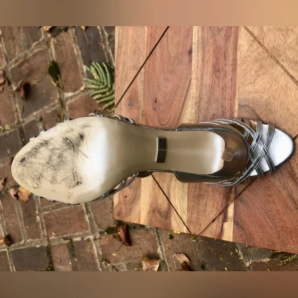 Badgley Mischka Silver High Heel Sandals | Size 8M - Picture 5 of 9